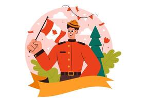 Canada Day Celebration with Waving Flag and Red Ribbon in Flat Style Background vector