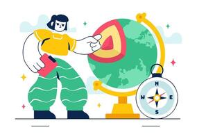 Earth Layers and Geologist Activity Design in Flat Cartoon Style vector