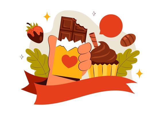 Flat for July 7 Chocolate Day Celebration with Yummy Sweets and Decorative Cake