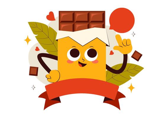 Yummy Chocolate Day Art with Melting Chocolate and Cake in Cartoon Flat Style