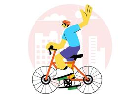 Weekend Cycling Activity Design with Road Riders in Flat Cartoon Background vector