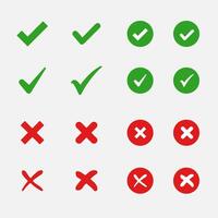 Check mark and cross symbols in flat styles with white background vector