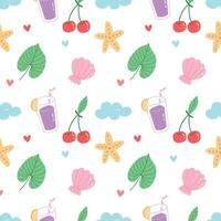 Seamless Summer Pattern with Tropical Elements on White Background vector