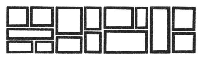 Set of rectangle text frames with crayon, pastel or chalk texture. Hand drawn illustration. vector