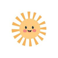 Cute Smiling Sun Character in Cartoon Style on White Background vector
