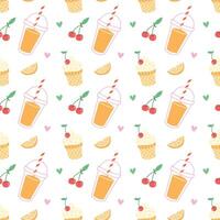 Seamless Summer Pattern with Ice Cream, Juice and Fruits on White Background vector