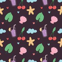 Cute Summer Seamless Pattern with Tropical Elements and Fruits vector