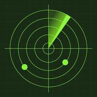Green radar screen interface scanning surrounding and incoming aerial traffic vector