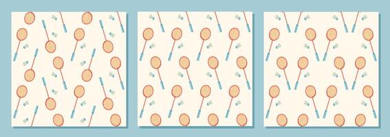 Seamless pattern of badminton equipment in flat style set. Badminton rackets and shuttlecocks form a harmonious set. Versatile wallpaper for gym or fitness background, reflecting the sporty hobby and vector