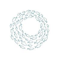 Chalk fish school pattern. Silhouette of aquatic creatures in the ocean. Unique design of many fish shapes creates a captivating visual style, ideal for aquatic projects or illustrations. vector