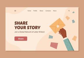 Hand holding a mail envelope in a modern creative style. Online communication with feedback and review focus. Message sharing concept for survey, customer opinion, and marketing support. vector