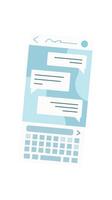 A smartphone screen displays a chat app interface. A user interacts with a messaging application on their phone. Digital communication between people featured in this social media context. Ideal for vector