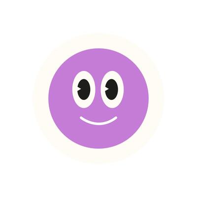 Brutalist smile element sticker. Modern face shape with a playful expression. Abstract circle element in purple color, flat design style, ideal for trendy graphics and fun projects.