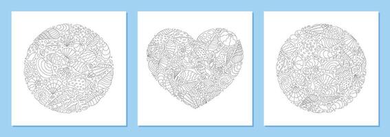Underwater seashell patterns in heart and circular shapes. Marine concept with round aquatic outline and decorative doodle details. Ocean abstract design for sea themes. vector