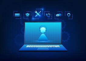 Service technology, call center icon on laptop, conveys fast and modern communication, real-time customer service, accident, insurance, and facilitates business connections. vector