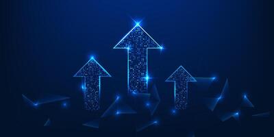 Upward arrow with the technology element represents the growth of modern business driven by digital innovation and intelligent systems to continuously increase efficiency and create economic vector