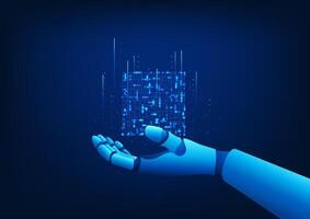 AI holding a processing box, representing the data management, analytical thinking, and intelligent decision-making power technology in the digital age,symbolizing the role of AI in driving innovation vector