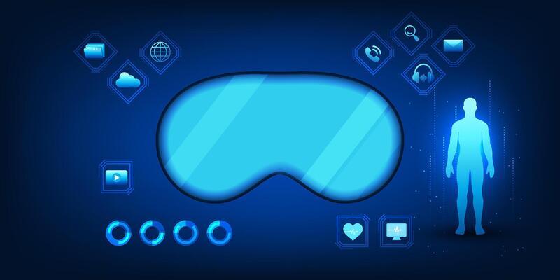 VR and AR glasses displaying images of users, representing the operation of virtual reality systems that can create realistic interactive experiences with simulated worlds, suitable for training.