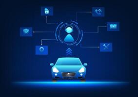 Service technology, the car linked to the service icon, conveys fast and modern communication, real-time customer service, accidents, insurance, and facilitates business connections. vector