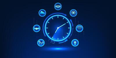 Time technology Clock combined with the technology cycle represents the systematic allocation of time within the organization, technology to increase work efficiency and drive business growth. vector