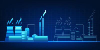 Digital Twin in Industrial Plant shows two factories mirroring each other, conveying simulation, analysis and in-depth planning to improve production efficiency in the Industry 4.0 era. vector