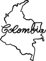 Line illustration of the map of Colombia with the word Colombia written in handwritten style. Minimalist design ideal for graphic projects, souvenirs, national identity, tourism, or education. vector