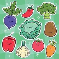 Doodle style illustration of vegetables with kawaii expressions. Adorable and tender design. vector