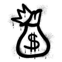 Graffiti of money bag with crown drawn in black spray paint vector