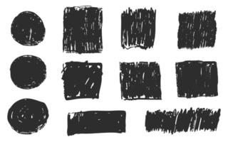 Grunge ink circle and square paint border with rough edges. Text box, sketch dirty line, splash. Scribble frame cadre textured vector