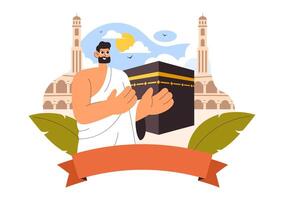 Hajj Pilgrimage Illustration with Muslims Visiting the Kaaba in a Flat Cartoon Background vector