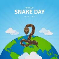 Happy World Snake Day July 16th with a snake and globe illustration on sunburst background vector