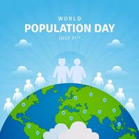 World Population Day July 11th with human silhouette globe and pinned map illustration on sun burst background vector
