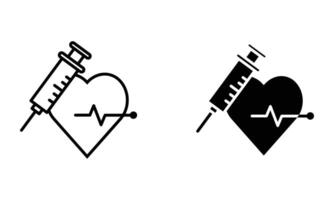 heartbeat with injection syringe icon vector