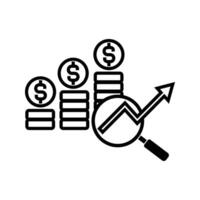 stack of money with magnifying glass and arrow up icon vector