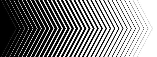 Black linear arrow background. Repeated triangle gradation pattern backdrop. Fading halftone stripe gradient texture. Thin to thick speed line concept for overlay, poster, print, cover, banner vector