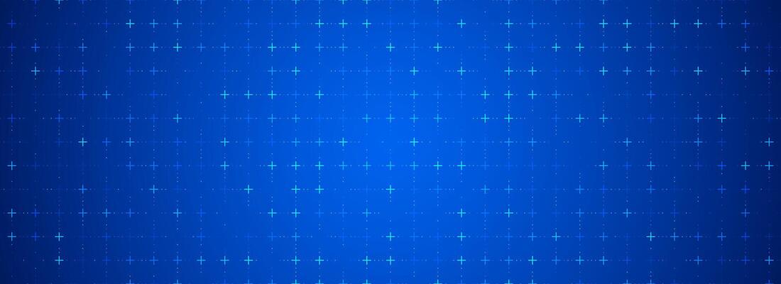 Blue glowing square grid background. Cross and dot tech network backdrop. Abstract checkered dashboard pattern for science, technology, business, healthcare, medicine design template.