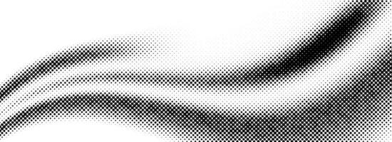 Black halftone dot wave pattern. Abstract grain fluid texture background. Dotted grit curve wallpaper. rasterized undulate swoosh overlay for poster, booklet, banner, brochure, flyer, leaflet. vector