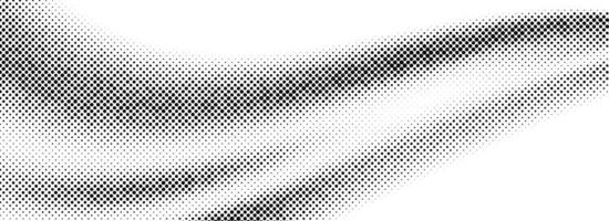 Black halftone dot wave pattern. Abstract grain fluid texture. Dotted curve wallpaper. Gritty undulate swoosh overlay for poster, banner, brochure, flyer, leaflet, brochure. vector