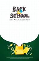 Clean and creative back to school certificate template with yellow backpack chalkboard background and notebook paper grid ideal for education awards and student recognition vector