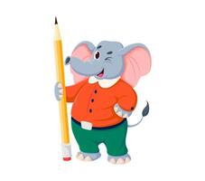 Cartoon funny elephant character with pencil vector