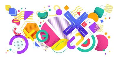 Abstract Memphis background of geometric shapes vector