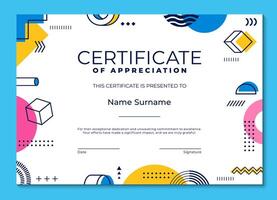 Certificate template with Bauhaus shapes vector