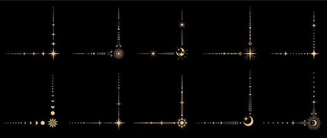 Magic esoteric celestial boho corners set vector