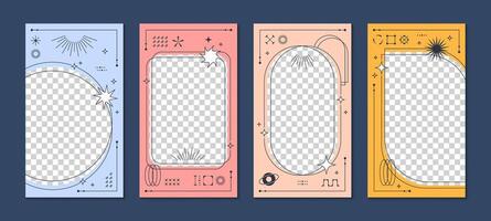 Y2k poster templates, aesthetic frame, line shapes vector