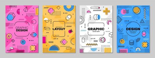 Memphis posters with abstract geometric shapes vector