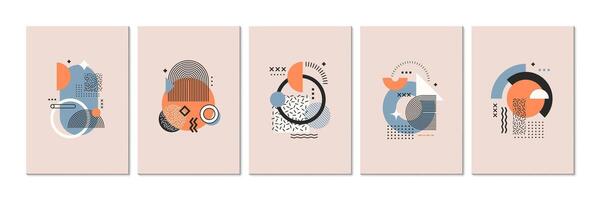 Abstract geometric memphis pattern posters set vector
