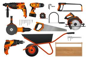 Construction diy tools realistic 3d set vector