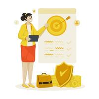 Female marketing agent presentation target report flat illustration vector