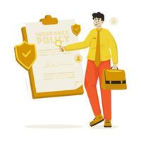 Insurance broker character with policy document illustration vector