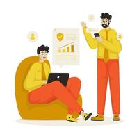 Insurance broker team character with business report illustration vector